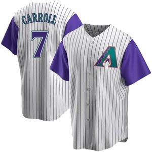 Men's Arizona Diamondbacks Corbin Carroll Replica Purple Cream/ Alternate Cooperstown Collection Jersey